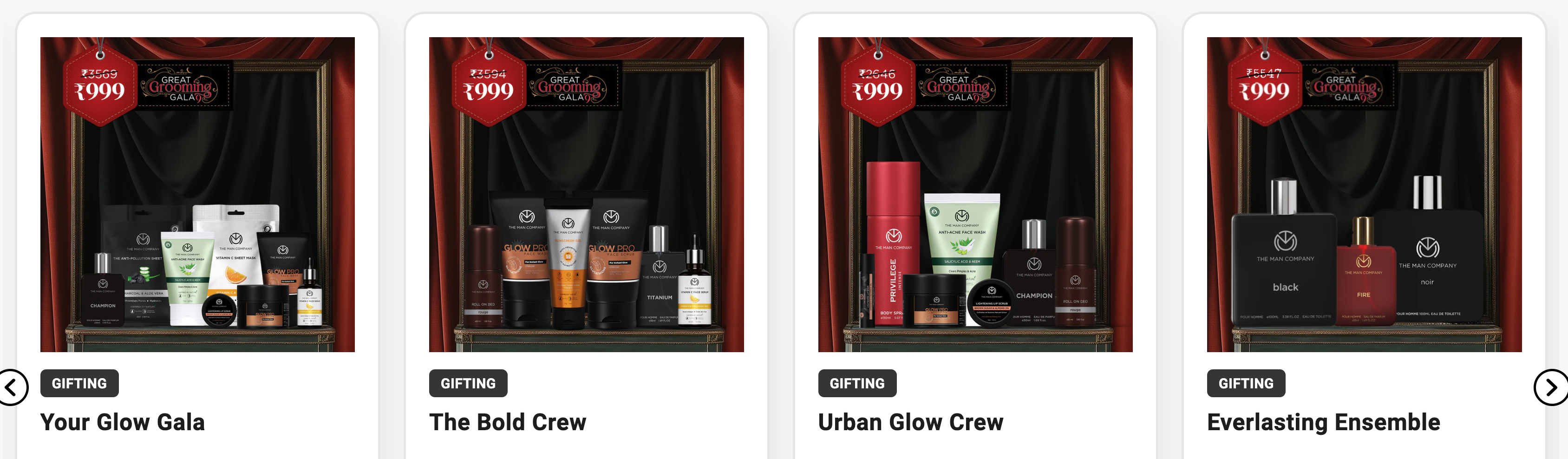 The Man Company website screenshot showing products with dark backgrounds