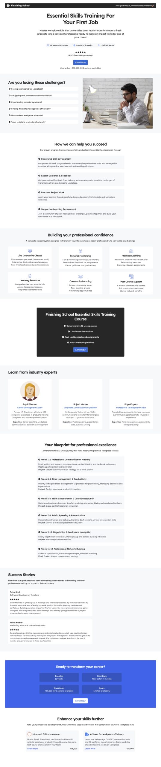 Essential Skills Training Sales Page full screenshot